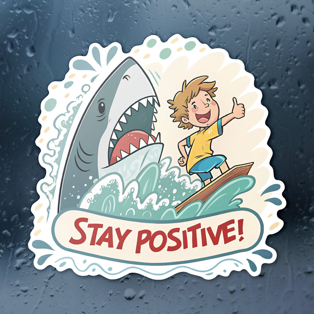 Stay Positive Shark Sticker - Funny Motivational Vinyl Decal for Laptops, Water Bottles, and Cars