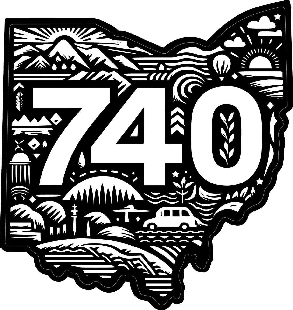 Ohio 740 Black and White Sticker