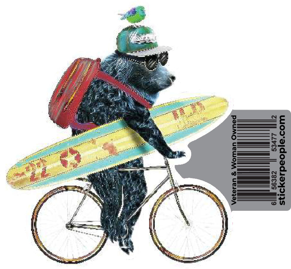 On Bike with Surfboard