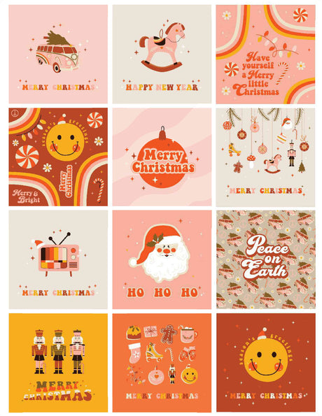 Retro Xmas Vibes Square Stickers Small