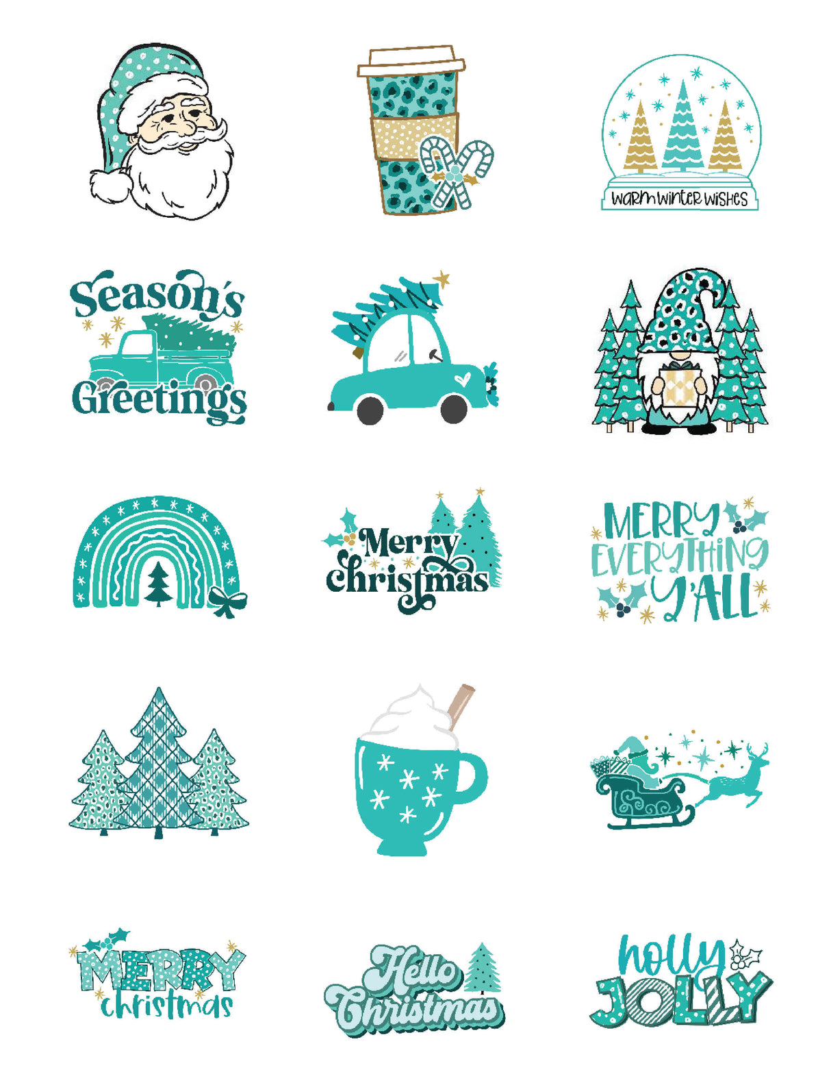 Torquoise Christmas Stickers