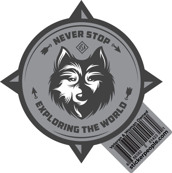 Never Stop Exploring Wolf Compass