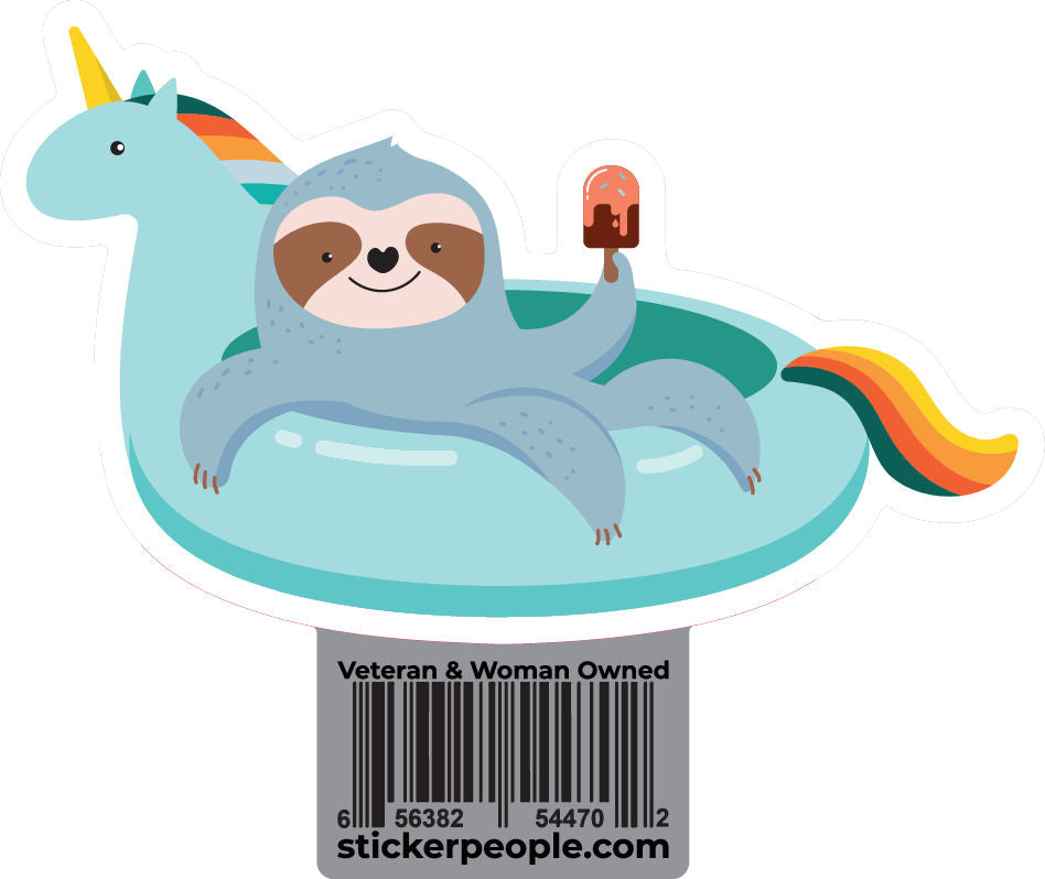 Sloth in Unicorn Pool Float | Unicorn Sticker | Sticker People